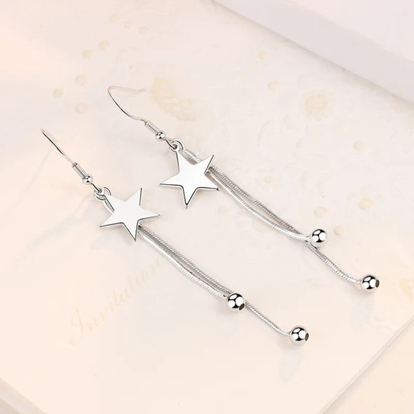 925 Sterling Silver luxury star Tassel bead earrings for women fashion p… - Picture 4 of 5